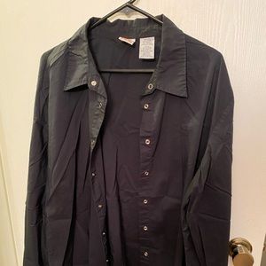 Black Faded Glory Snap Front Long-Sleeve Blouse 26W/28W